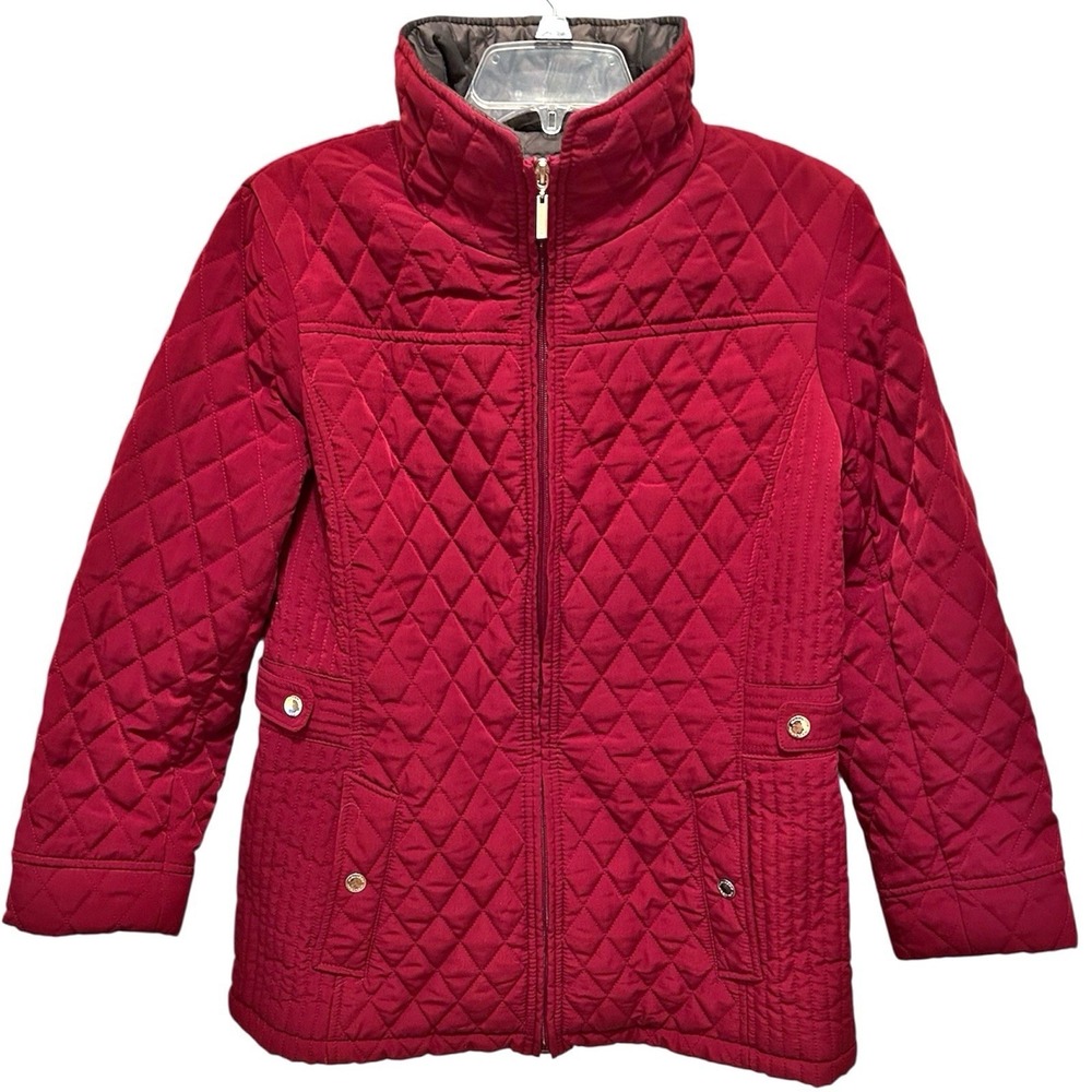 Gallery‎ Quilted Barn Jacket Womens Large Ruby Red Burgundy Chore Coat Utility